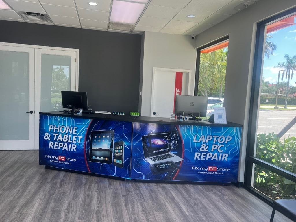 Customer intake counter inside Fix My PC Store